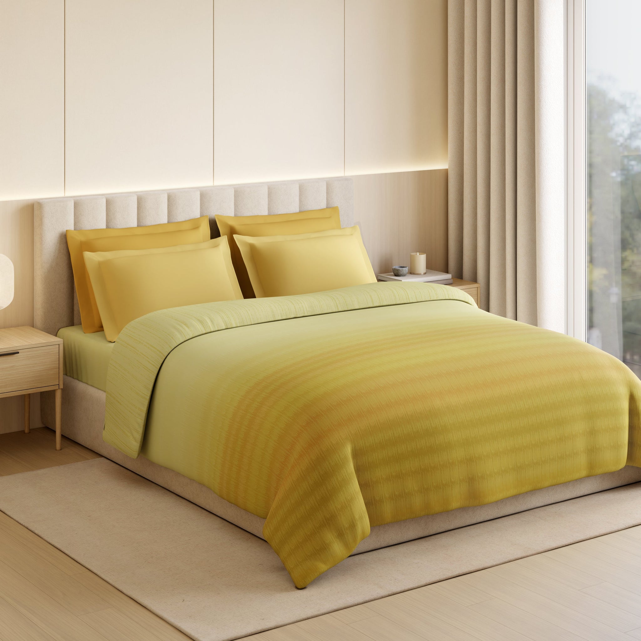 Spaces Luxury Loom Impressions 100% Egyptian Cotton Double Quilt, 350 TC, Geometric, Light Yellow