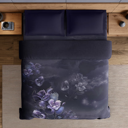 Spaces Elegance Noir 100% Cotton Double Quilt, 210TC, Floral, Dark Violet