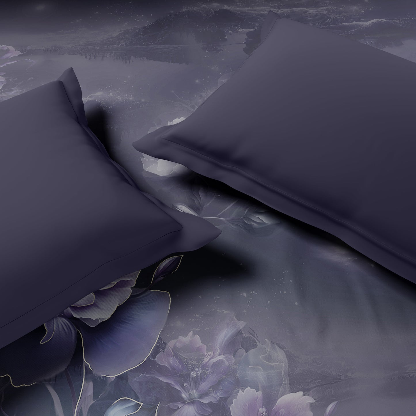 Spaces Elegance Noir 100% Cotton Double Quilt, 210TC, Floral, Dark Violet