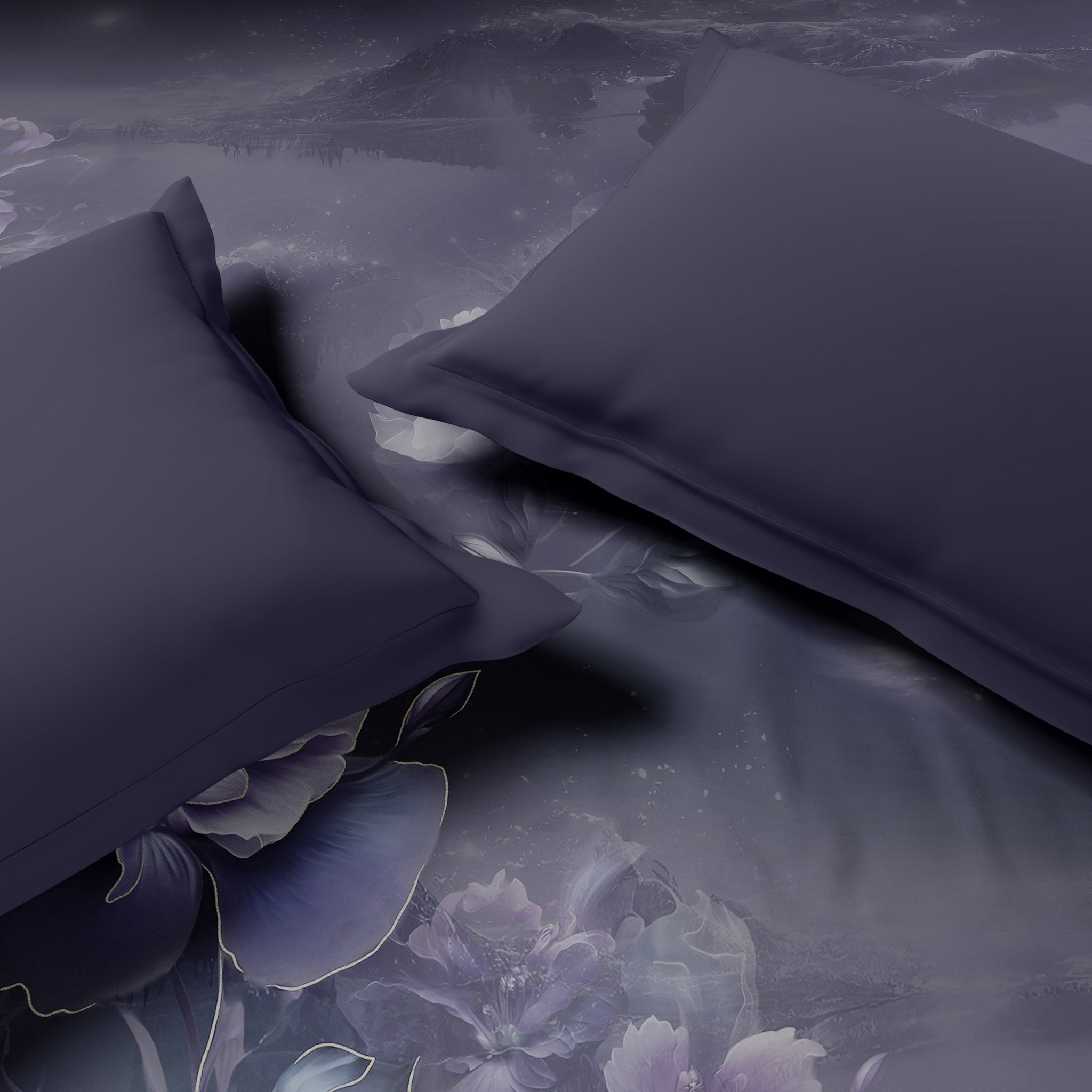 Spaces Elegance Noir 100% Cotton Double Quilt, 210TC, Floral, Dark Violet