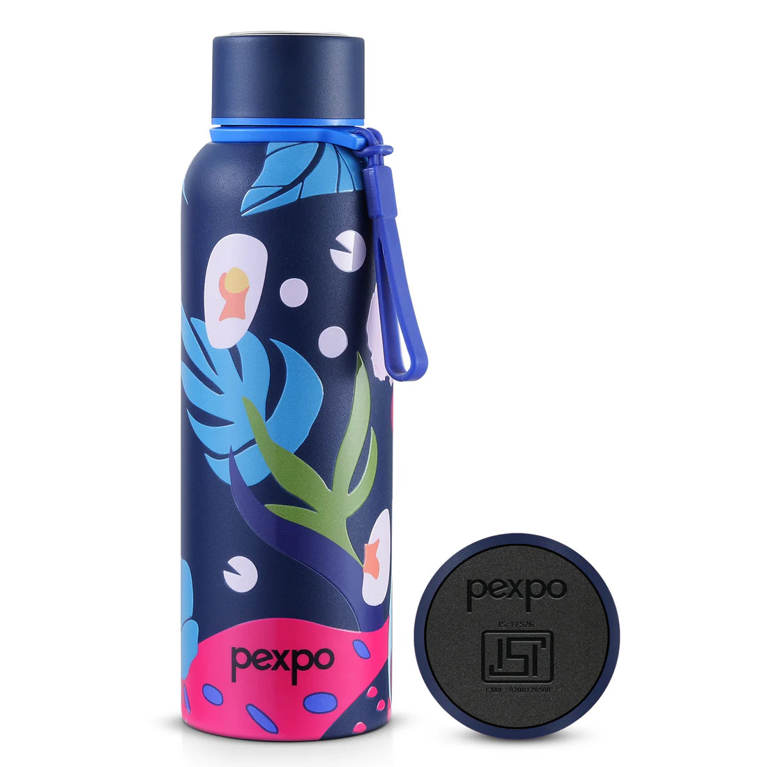 Pexpo Bravo Thermo Steel Bottle | Tri-Ply Vacuum Insulated Hot & Cold Flask - Plant-themed Art 700 ML