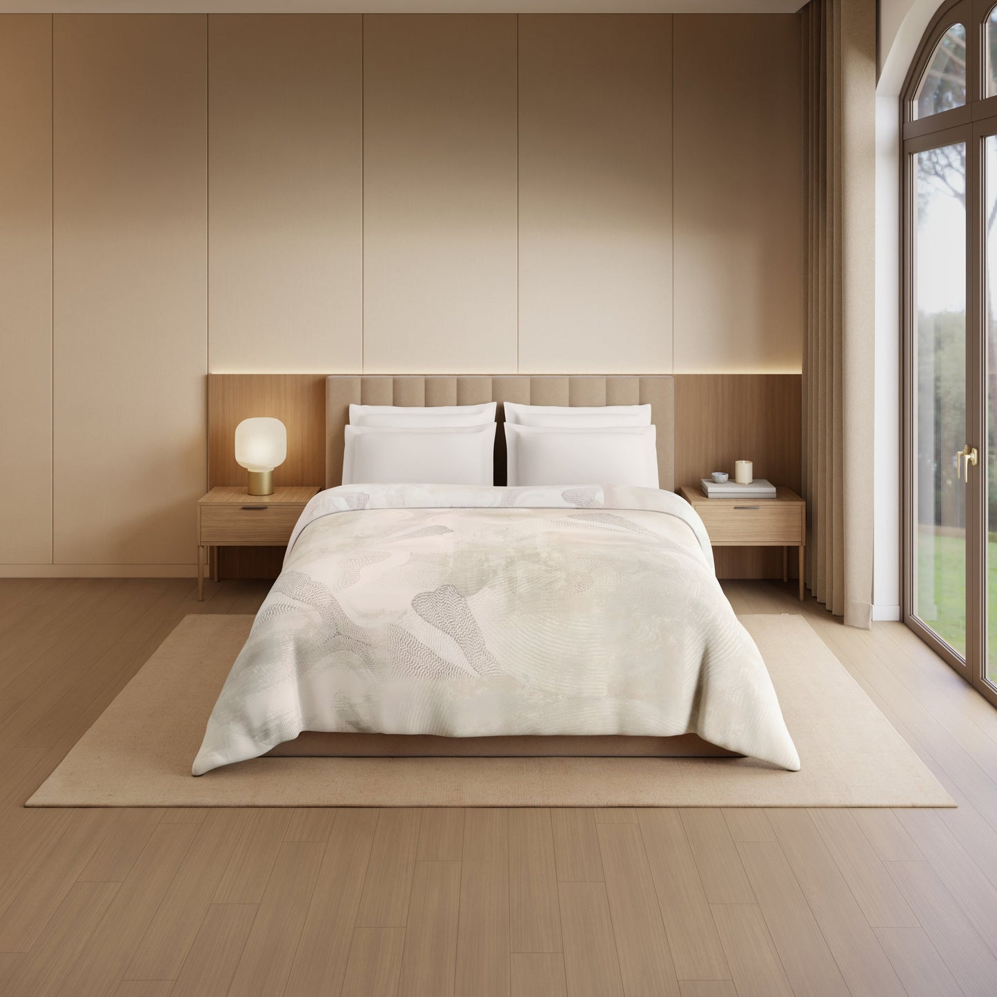 Spaces Luxury Alive 100% Cotton Double Quilt, 300 TC, Abstract, Cream