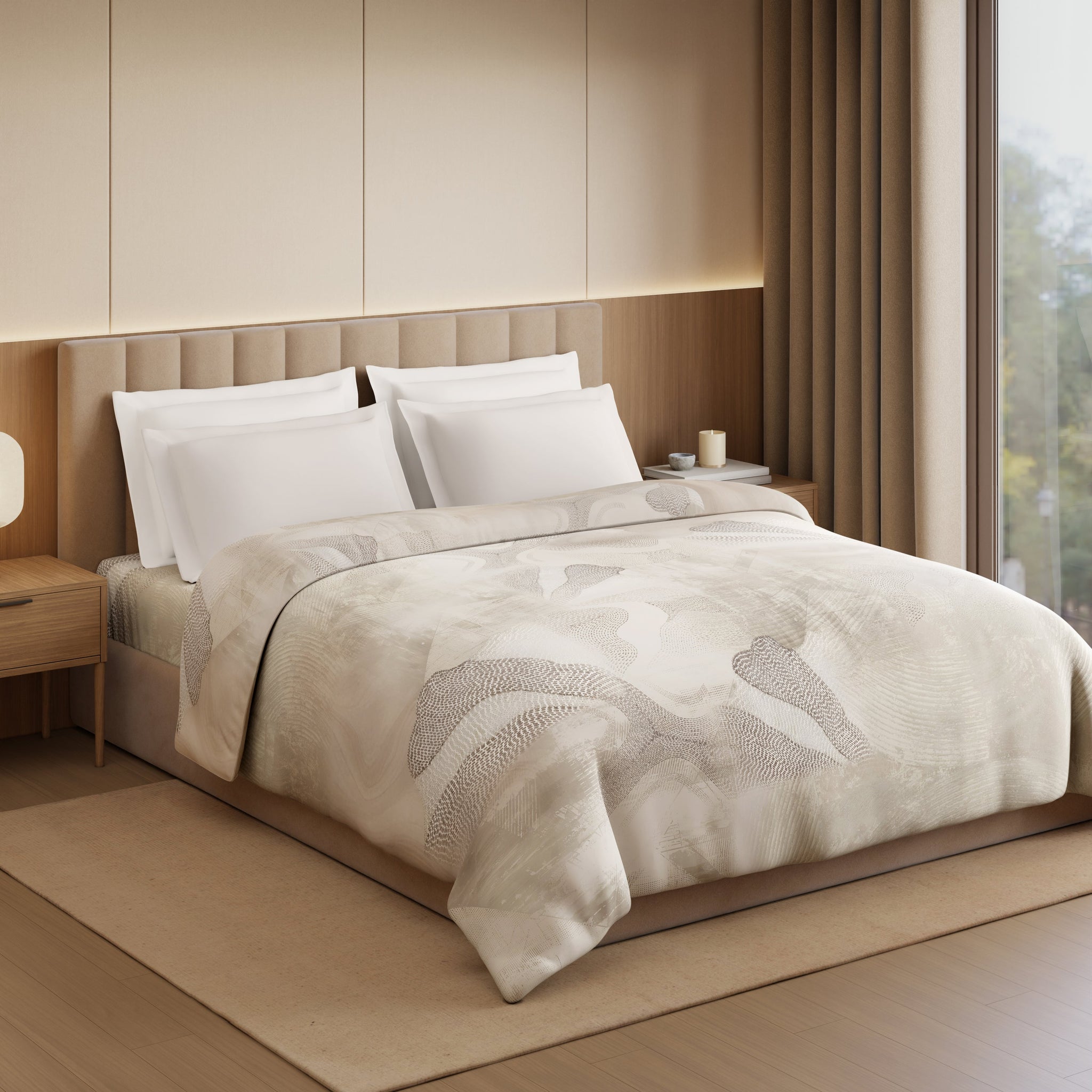 Spaces Luxury Alive 100% Cotton Double Quilt, 300 TC, Abstract, Cream