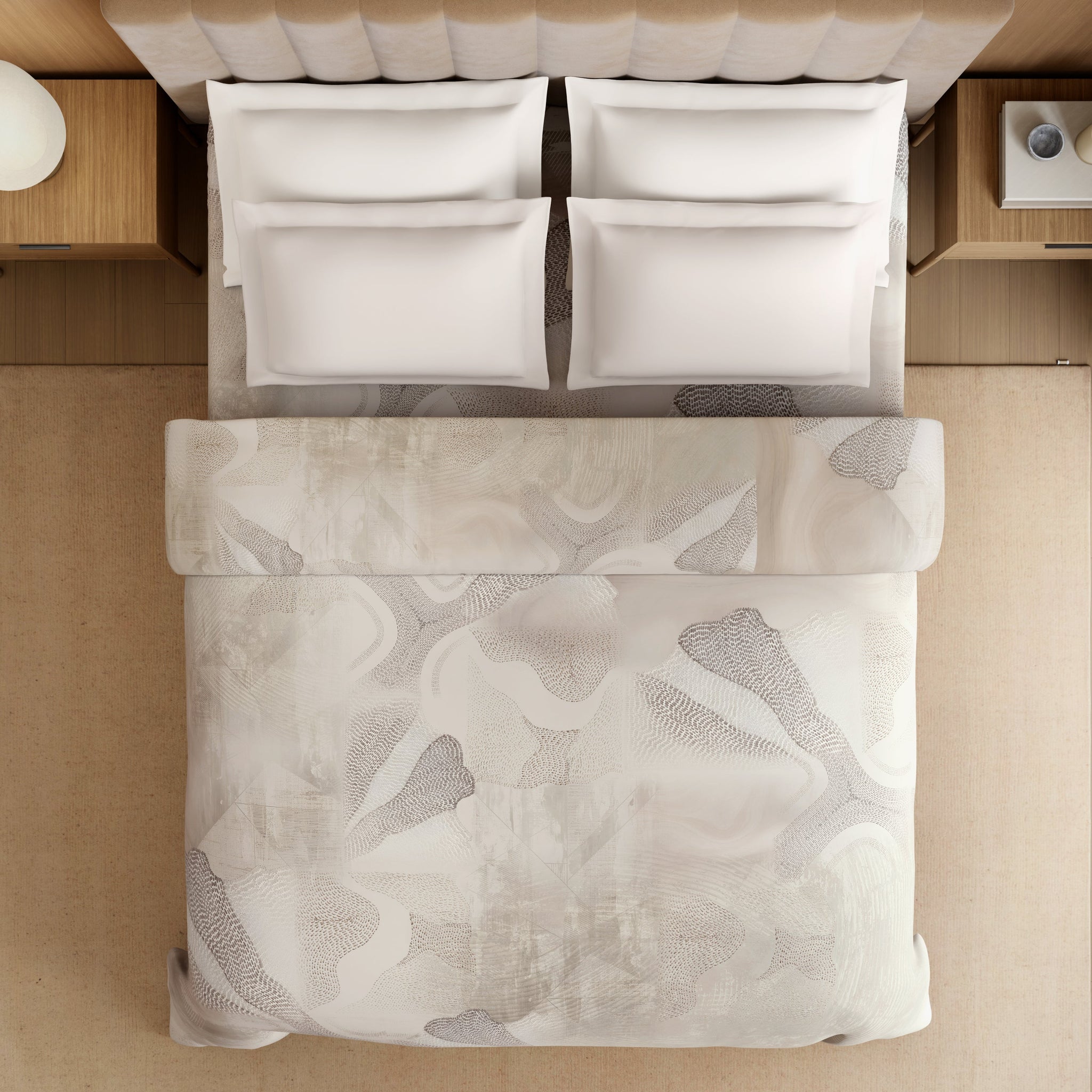 Spaces Luxury Alive 100% Cotton Double Quilt, 300 TC, Abstract, Cream