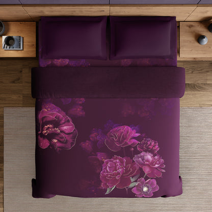 Spaces Elegance Noir 100% Cotton Double Quilt, 210TC, Floral, Dark Violet