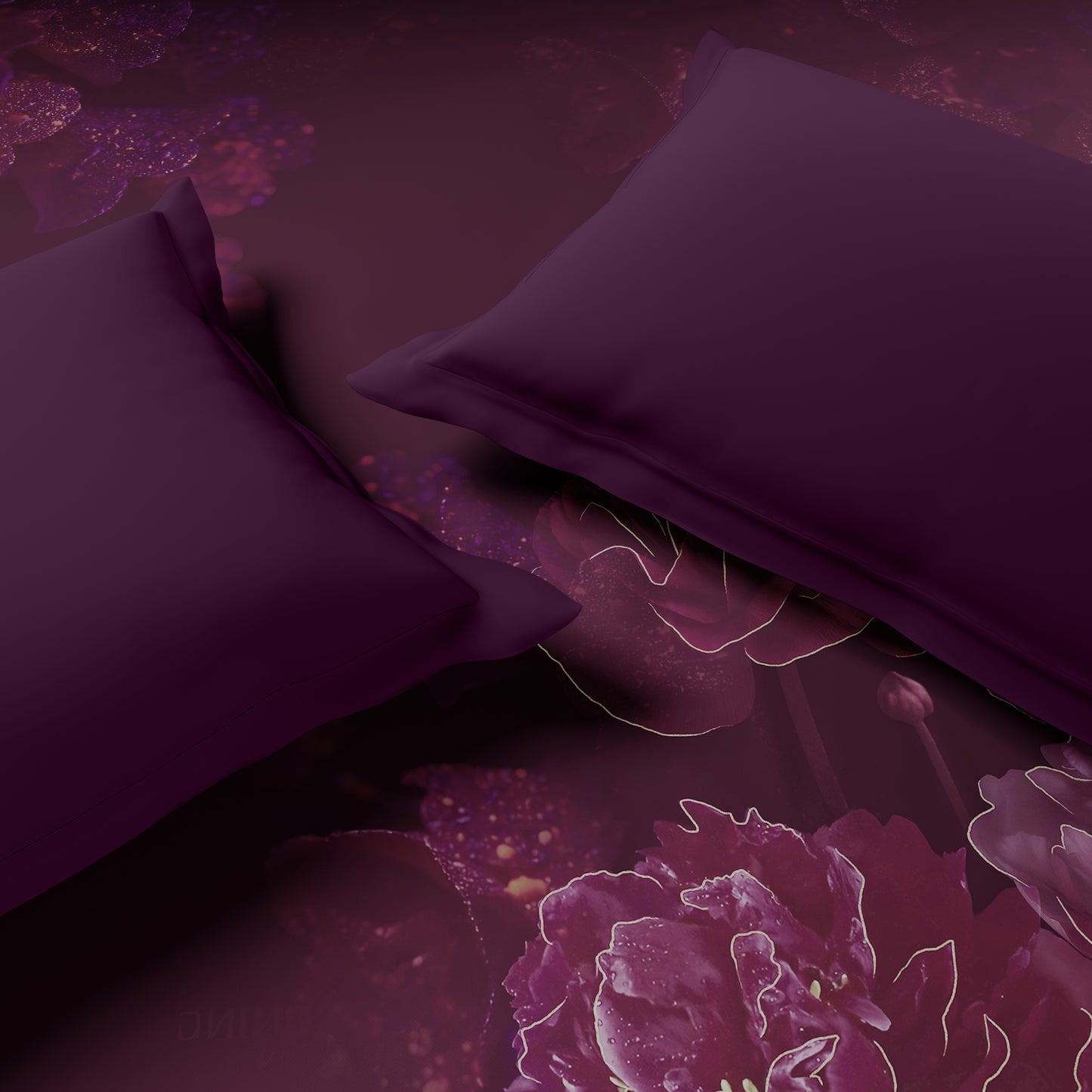 Spaces Elegance Noir 100% Cotton Double Quilt, 210TC, Floral, Dark Violet