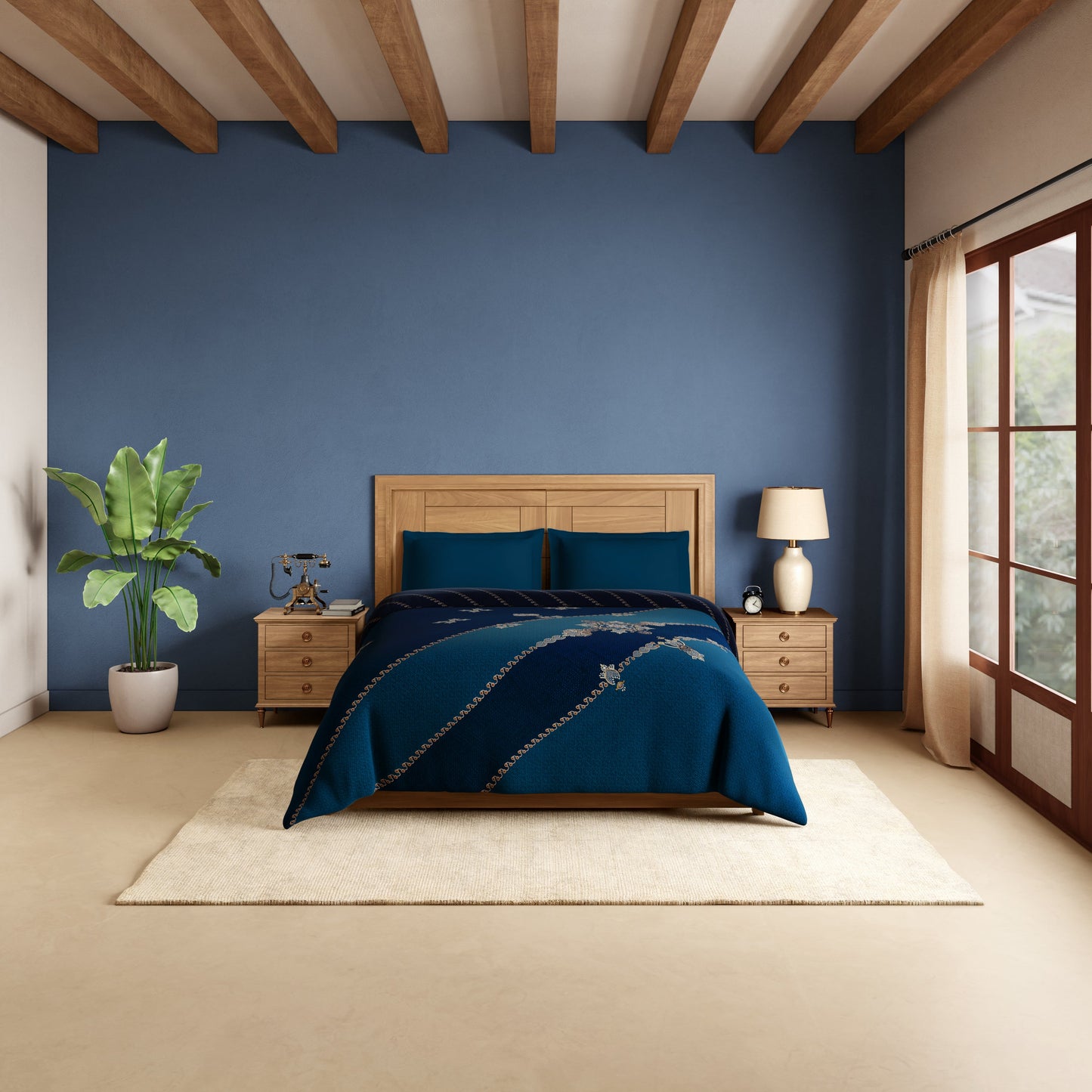Spaces Rangana Digital 100% Cotton Double Quilt, 300 TC, Ornate, Dark Teal