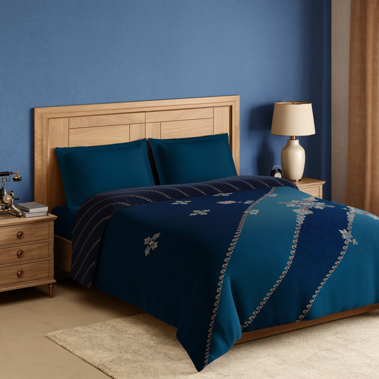 Spaces Rangana Digital 100% Cotton Double Quilt, 300 TC, Ornate, Dark Teal