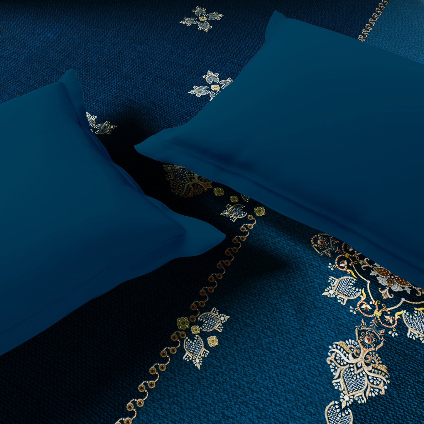 Spaces Rangana Digital 100% Cotton Double Quilt, 300 TC, Ornate, Dark Teal