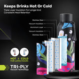 Pexpo Bravo Thermo Steel Bottle | Tri-Ply Vacuum Insulated Hot & Cold Flask - Plant-themed Art 700 ML