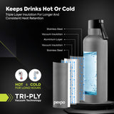 Pexpo Oslo Thermo Steel Bottle | Tri-Ply Vacuum Insulated Hot & Cold Flask | For Daily Use