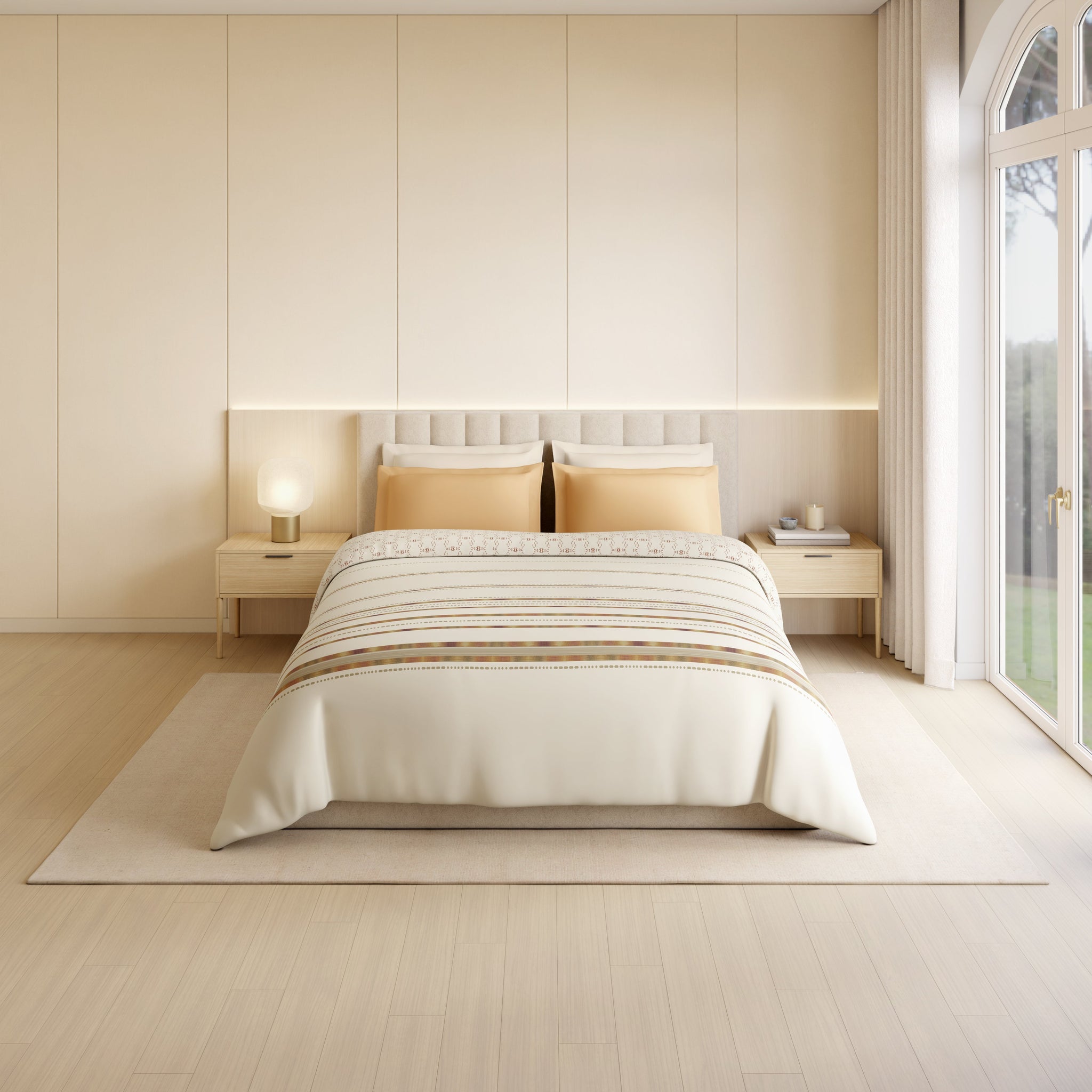 Spaces Luxury Loom Impressions 100% Egyptian Cotton Double Quilt, 350 TC, Geometric, Beige