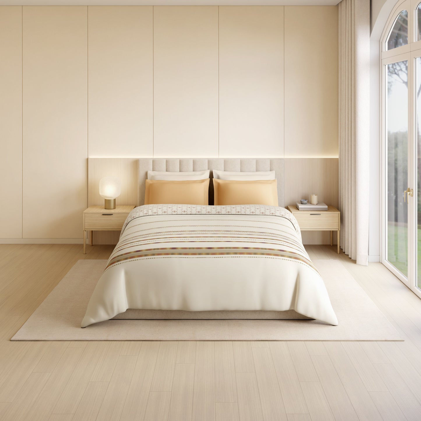 Spaces Luxury Loom Impressions 100% Egyptian Cotton Double Quilt, 350 TC, Geometric, Cream
