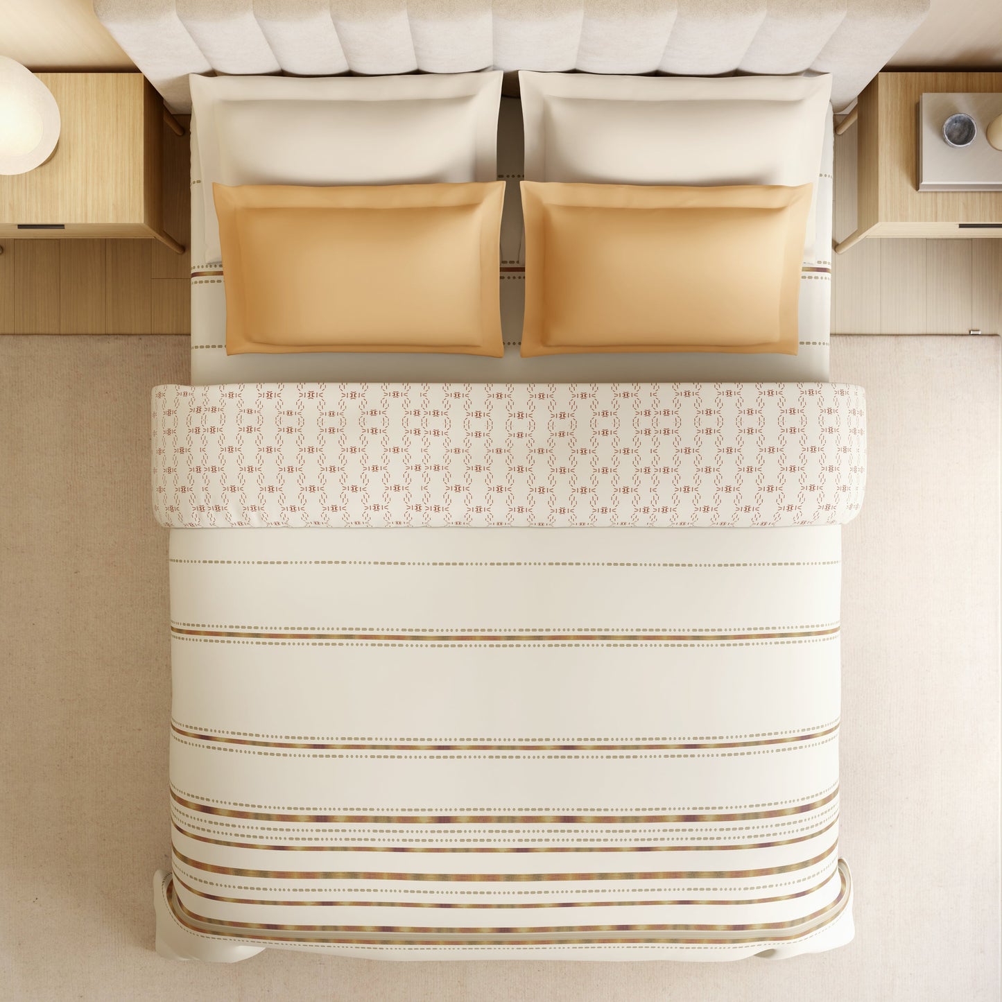 Spaces Luxury Loom Impressions 100% Egyptian Cotton Double Quilt, 350 TC, Geometric, Cream