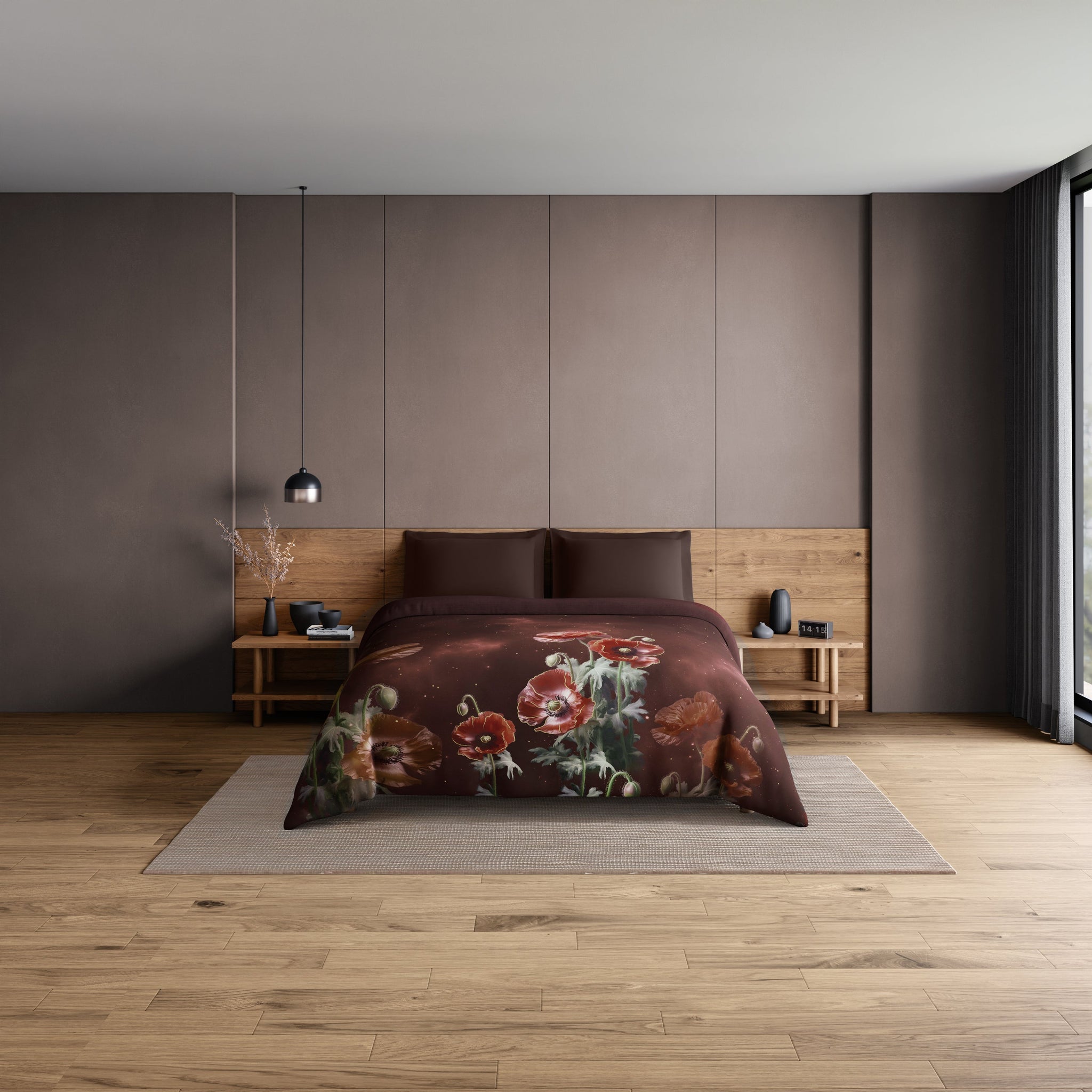 Spaces Elegance Noir 100% Cotton Double Quilt, 210TC, Floral, Dark Brown