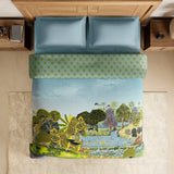 Spaces Rangana Digital 100% Cotton Double Quilt, 300 TC, Ornate, Light Aqua