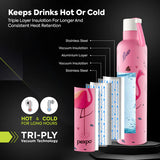 Pexpo Oslo Thermo Steel Bottle | Tri-Ply Vacuum Insulated Hot & Cold Flask | For Daily Use - Pink Flamingo Print 750 ML