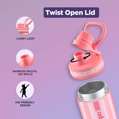 Pexpo Texas Thermo Steel Bottle | Tri-Ply Vacuum Insulated Hot & Cold Flask | For School - Pink Doll Print - 500 ml