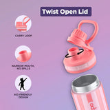 Pexpo Texas Thermo Steel Bottle | Tri-Ply Vacuum Insulated Hot & Cold Flask | For School - Pink Doll Print - 500 ml