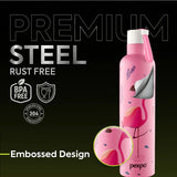 Pexpo Oslo Thermo Steel Bottle | Tri-Ply Vacuum Insulated Hot & Cold Flask | For Daily Use - Pink Flamingo Print 750 ML