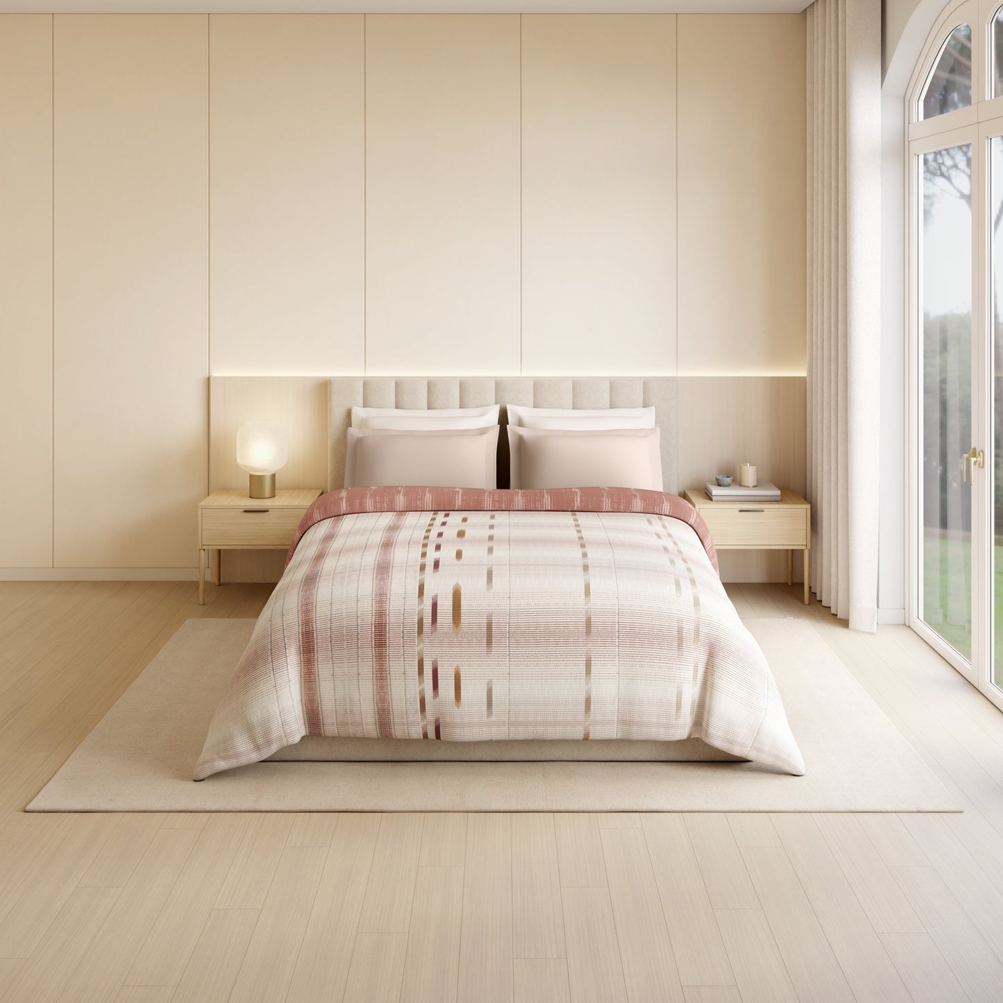 Spaces Luxury Loom Impressions 100% Egyptian Cotton Double Quilt, 350 TC, Geometric, Light Blush