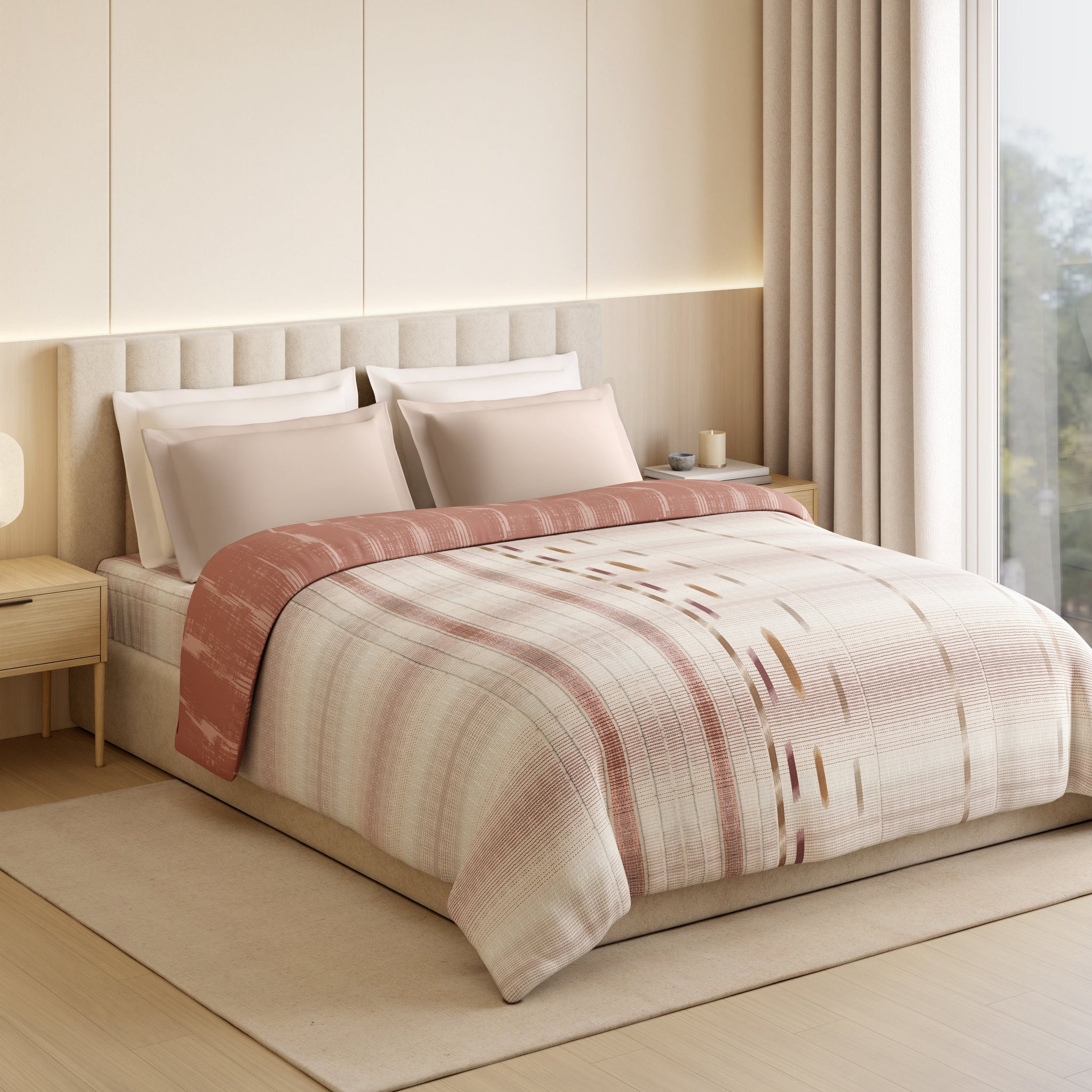 Spaces Luxury Loom Impressions 100% Egyptian Cotton Double Quilt, 350 TC, Geometric, Light Blush