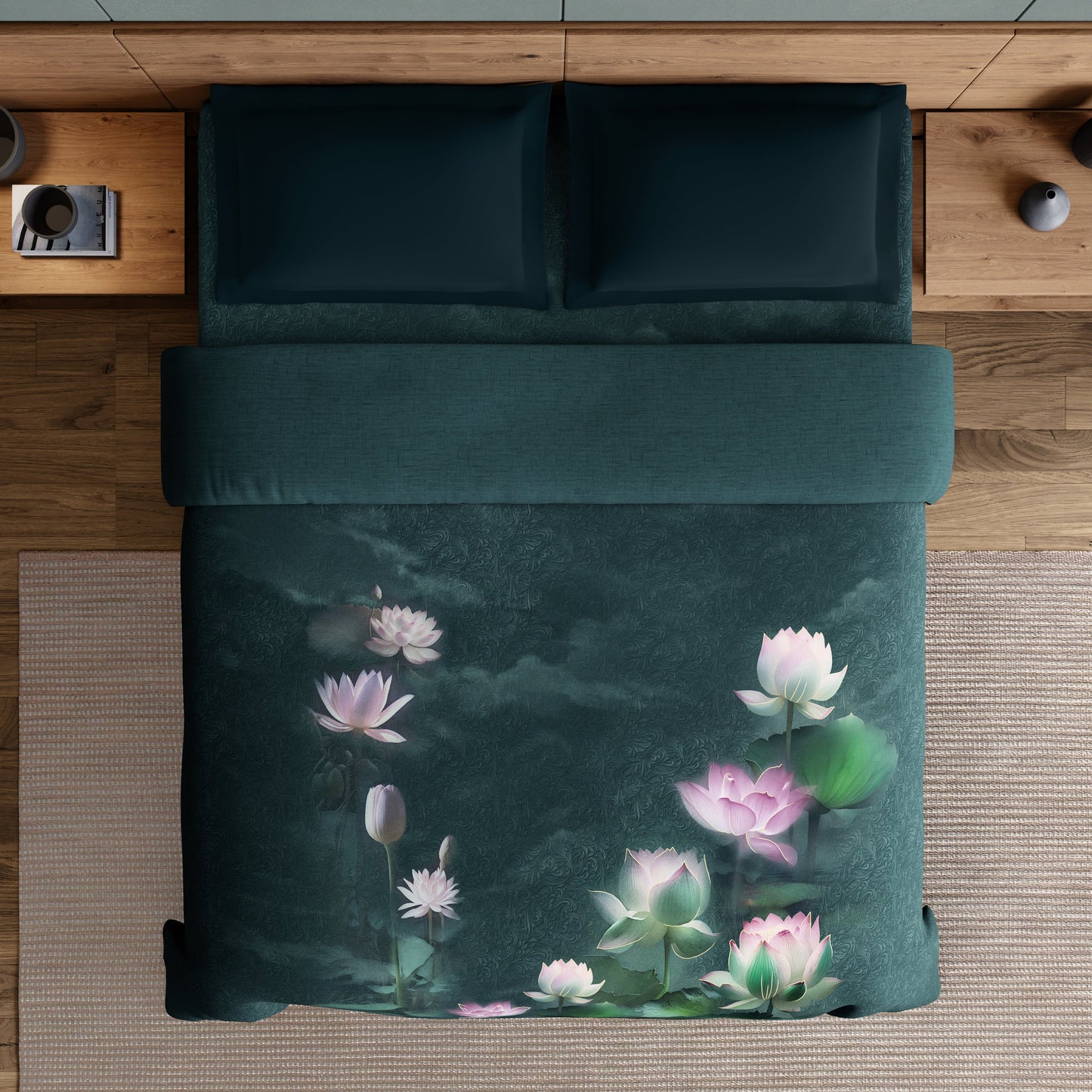 Spaces Elegance Noir 100% Cotton Double Quilt, 210TC, Floral, Dark Teal