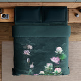 Spaces Elegance Noir 100% Cotton Double Quilt, 210TC, Floral, Dark Teal