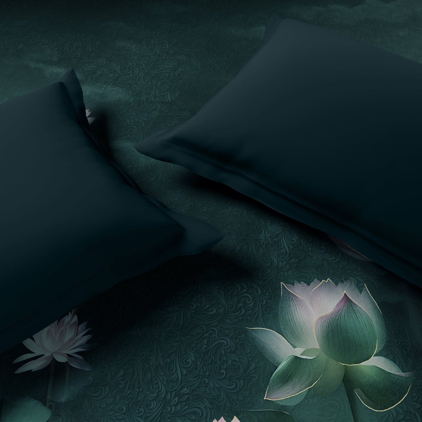Spaces Elegance Noir 100% Cotton Double Quilt, 210TC, Floral, Dark Teal