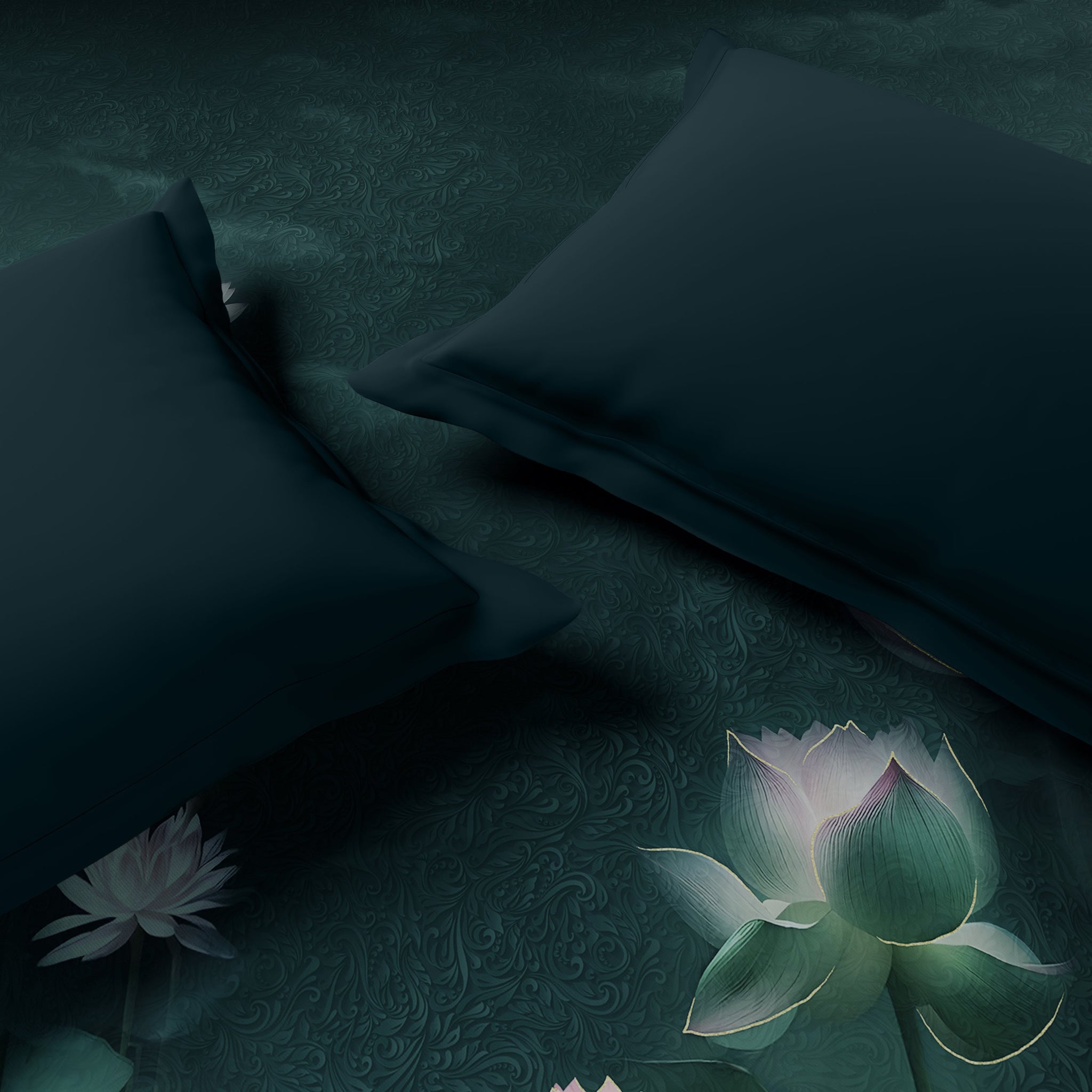 Spaces Elegance Noir 100% Cotton Double Quilt, 210TC, Floral, Dark Teal