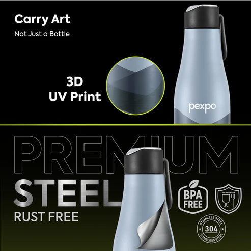 Pexpo  Infinity Art Hot & Cold Water Bottle  Grey-Wave Print 750 ML