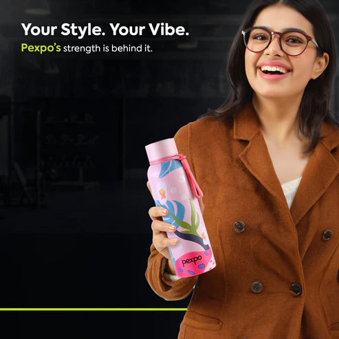 Pexpo Bravo Thermo Steel Bottle | Tri-Ply Vacuum Insulated Hot & Cold Flask - Plant-themed Art 700 ML