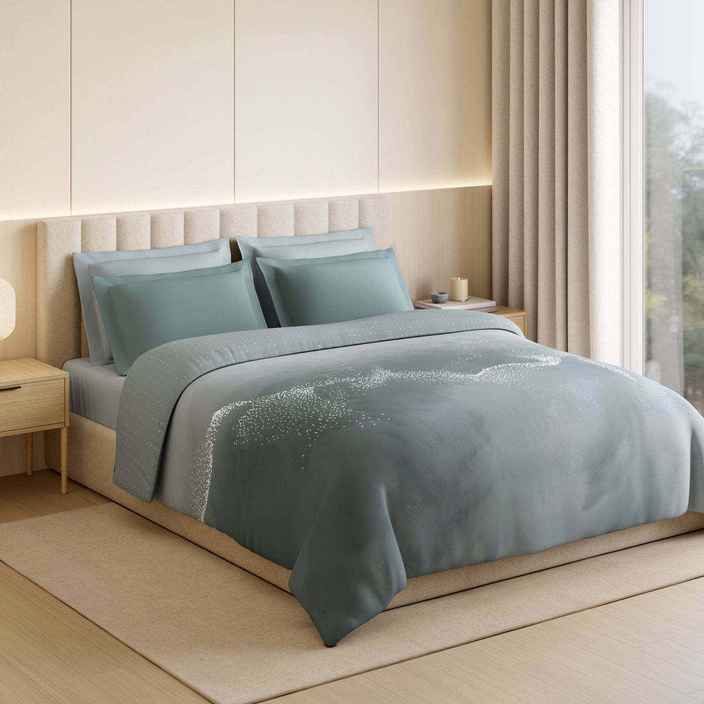 Spaces Luxury Alive 100% Cotton Double Quilt, 300 TC, Abstract, Light Teal