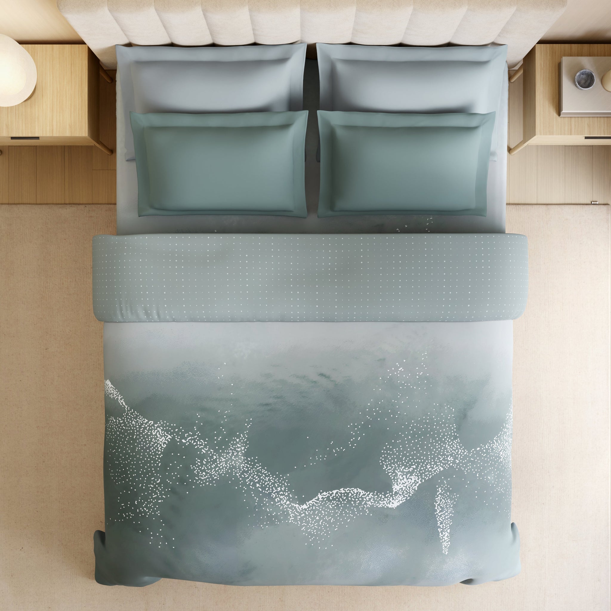 Spaces Luxury Alive 100% Cotton Double Quilt, 300 TC, Abstract, Light Teal