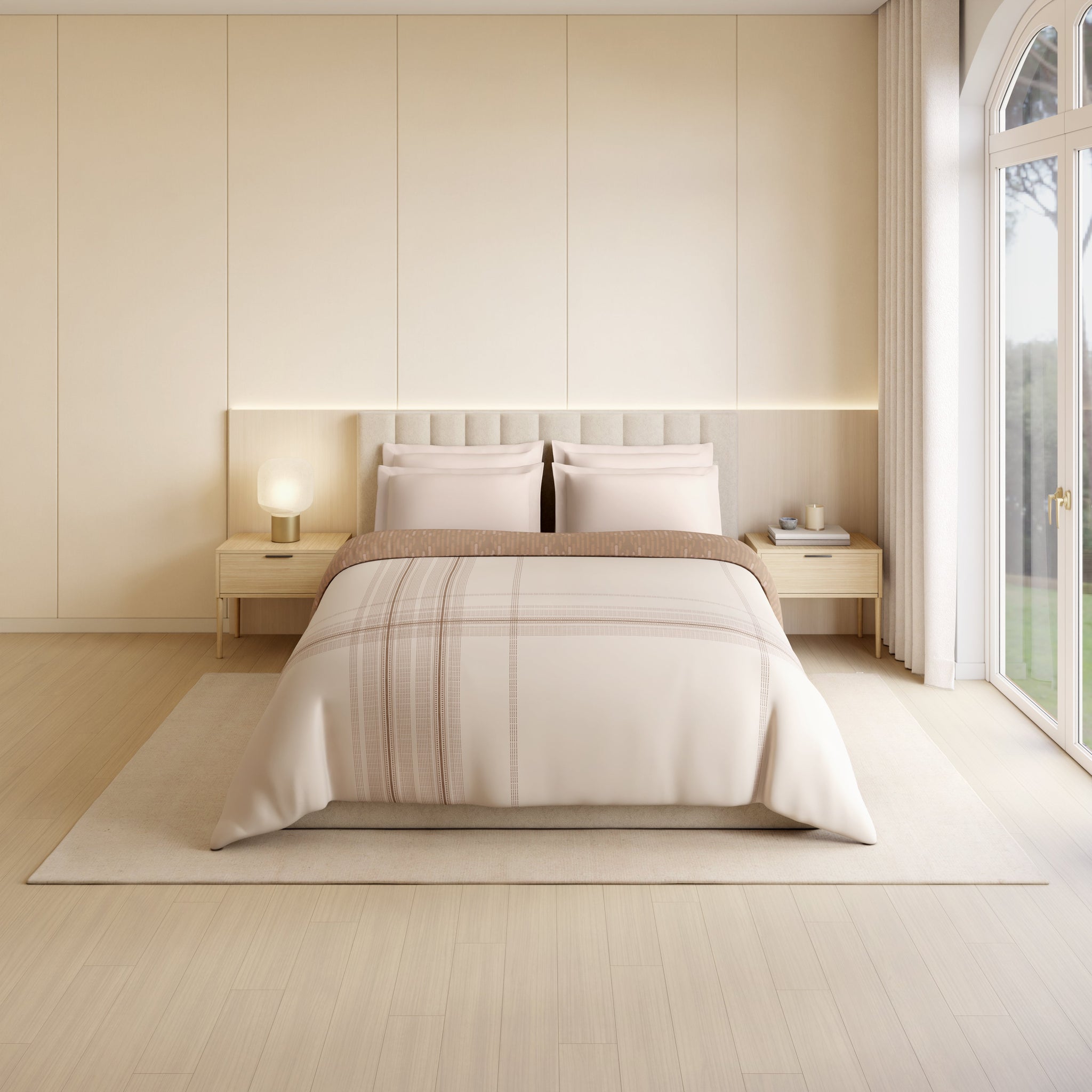 Spaces Luxury Loom Impressions 100% Egyptian Cotton Double Quilt, 350 TC, Geometric, Light Blush