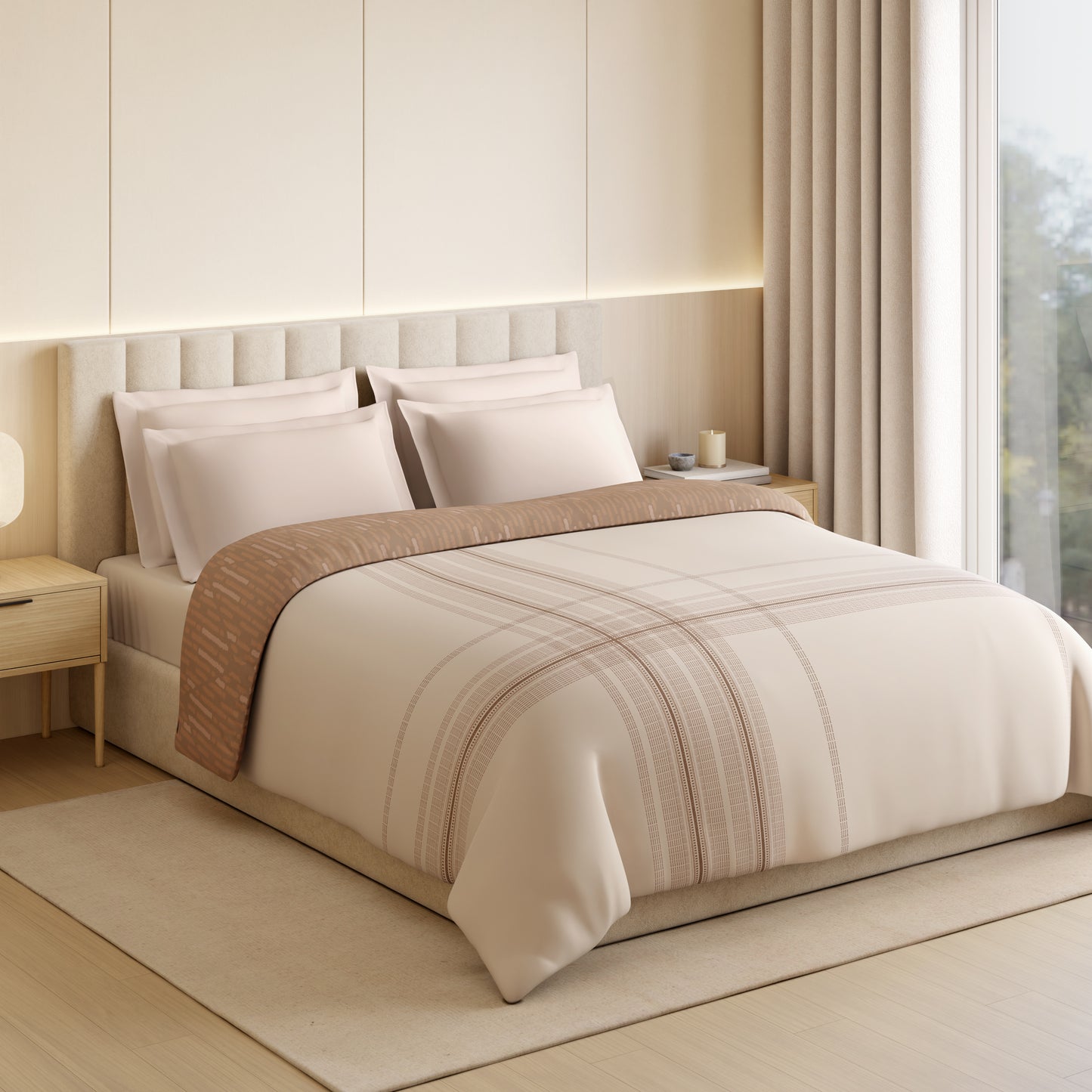 Spaces Luxury Loom Impressions 100% Egyptian Cotton Double Quilt, 350 TC, Geometric, Light Blush