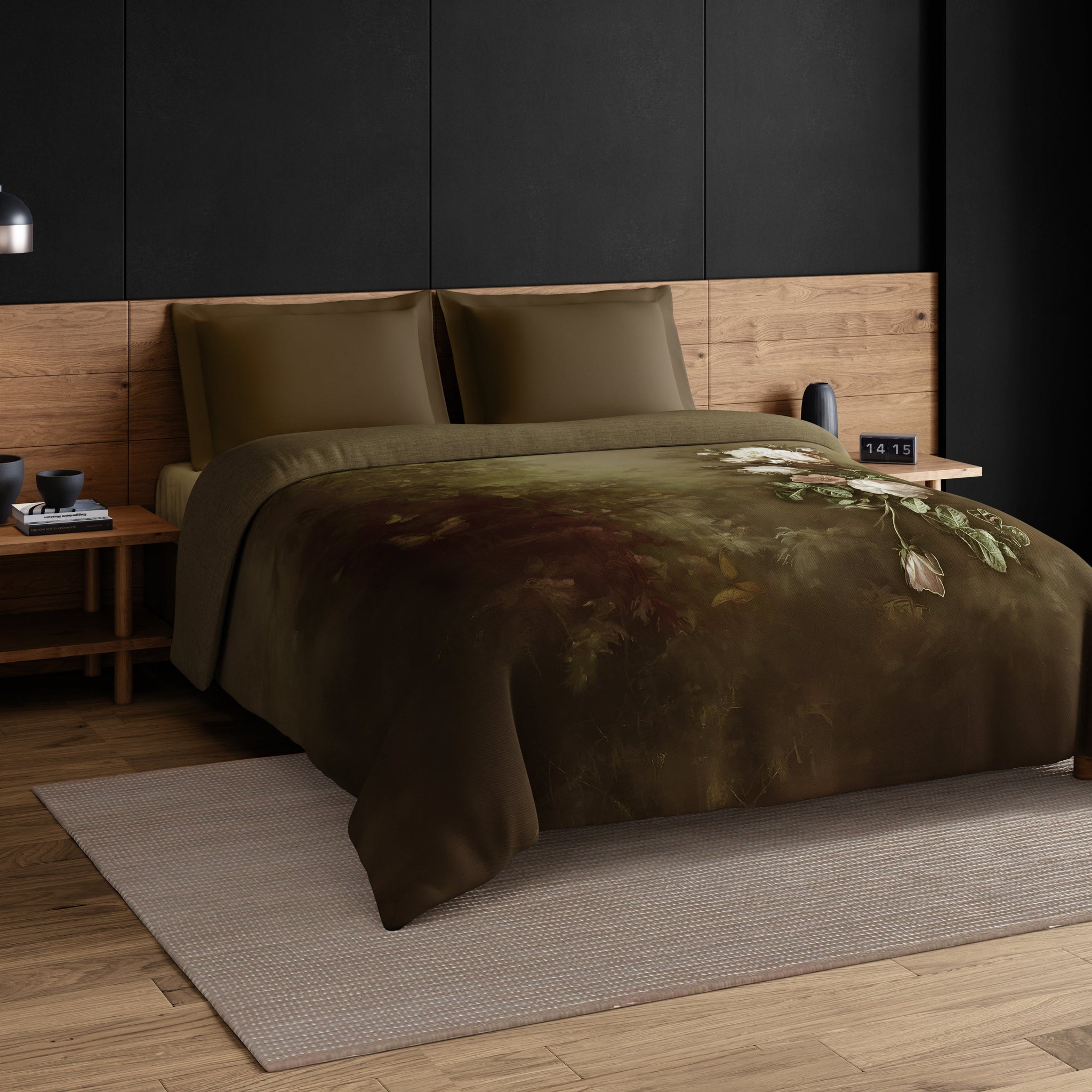 Spaces Elegance Noir 100% Cotton Double Quilt, 210TC, Floral, Brown