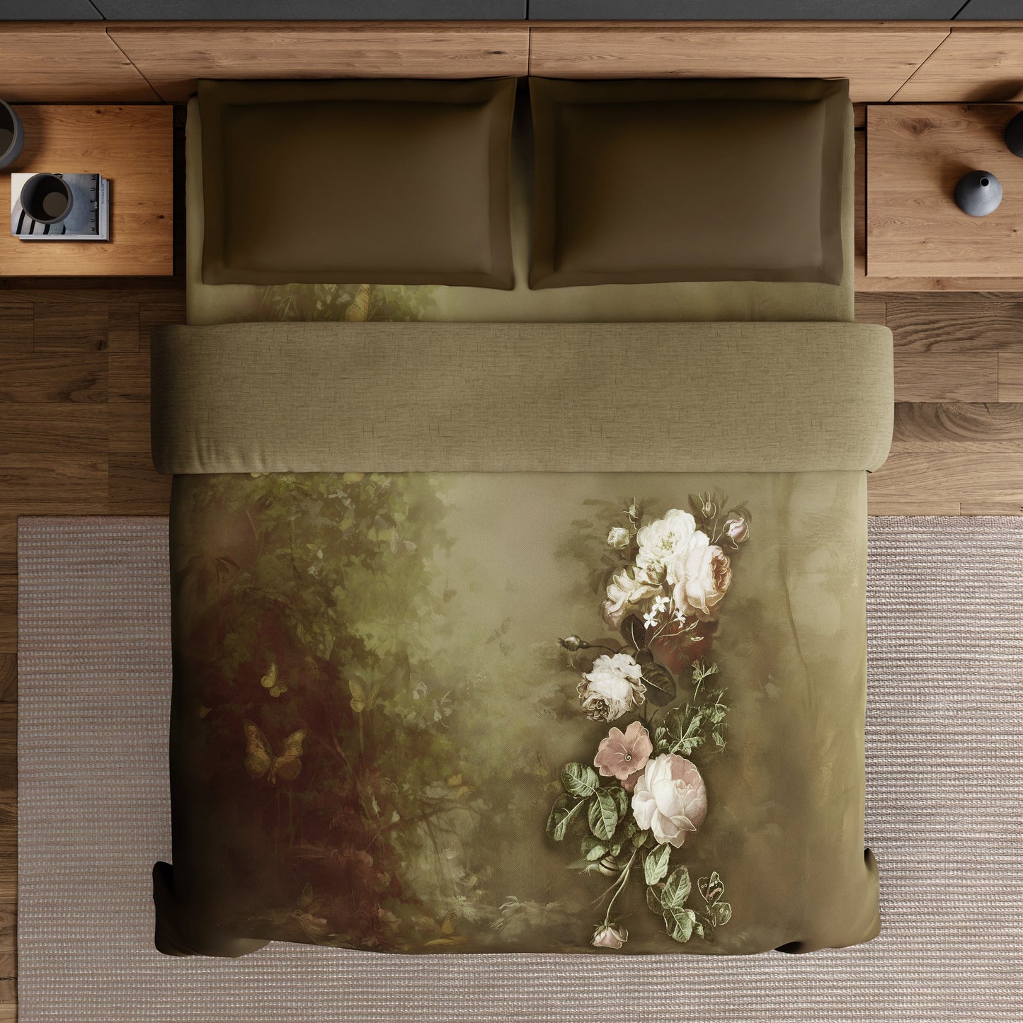 Spaces Elegance Noir 100% Cotton Double Quilt, 210TC, Floral, Brown