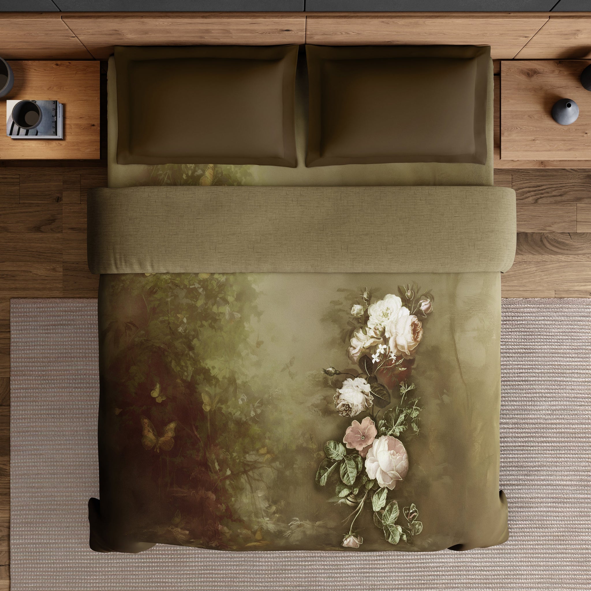 Spaces Elegance Noir 100% Cotton Double Quilt, 210TC, Floral, Brown