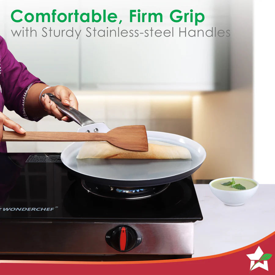 Wonderchef Eco-Glide Ceramic Cookware Set, Kadhai & Glass Lid