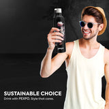 Pexpo Oslo Thermo Steel Bottle | Tri-Ply Vacuum Insulated Hot & Cold Flask | For Daily Use - Black Flower Print - 750 ML