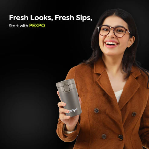Pexpo Cocoa Thermo Steel Tumbler | Tri-Ply Vacuum Insulated Hot & Cold Flask | For Beverages 260 ML