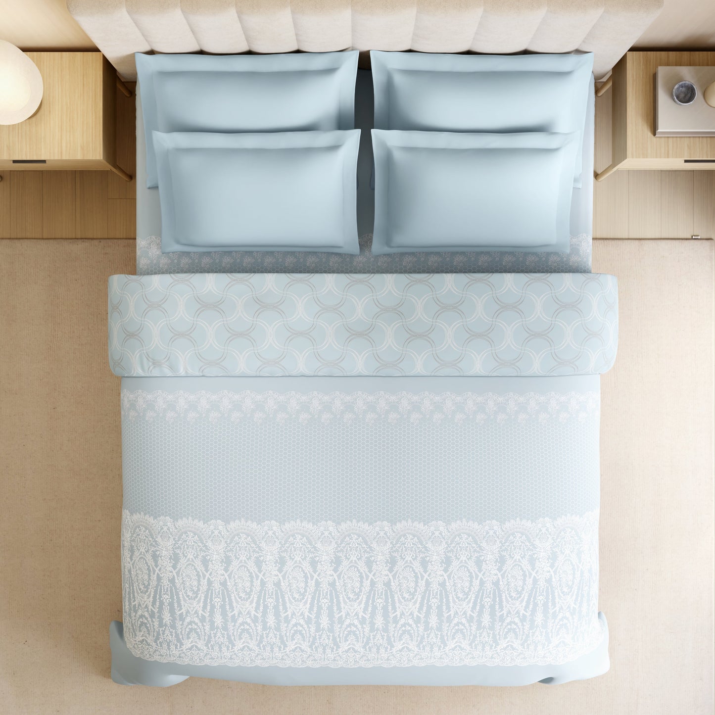 Spaces Luxury Alive 100% Cotton Double Quilt, 300 TC, Ornate, Light Aqua