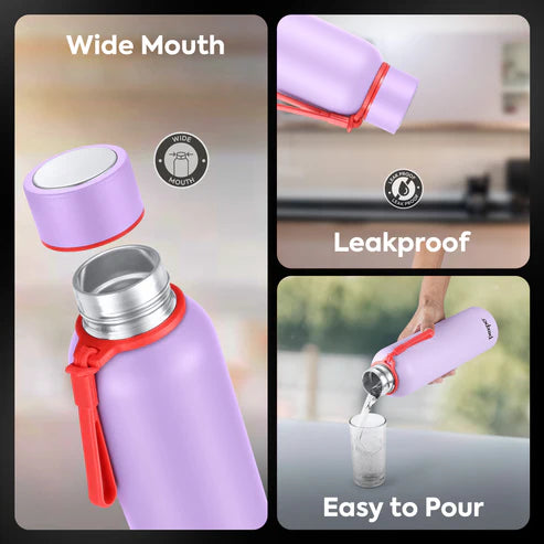 Pexpo Bravo Thermo Steel Bottle | Tri-Ply Vacuum Insulated Hot & Cold Flask - Pastel Edition Orchid Purple 1000 ML