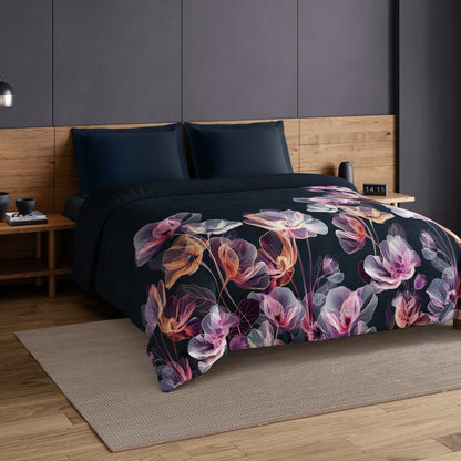 Spaces Elegance Noir 100% Cotton Double Quilt, 210TC, Floral, Dark Teal
