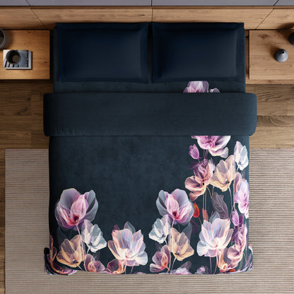 Spaces Elegance Noir 100% Cotton Double Quilt, 210TC, Floral, Dark Teal