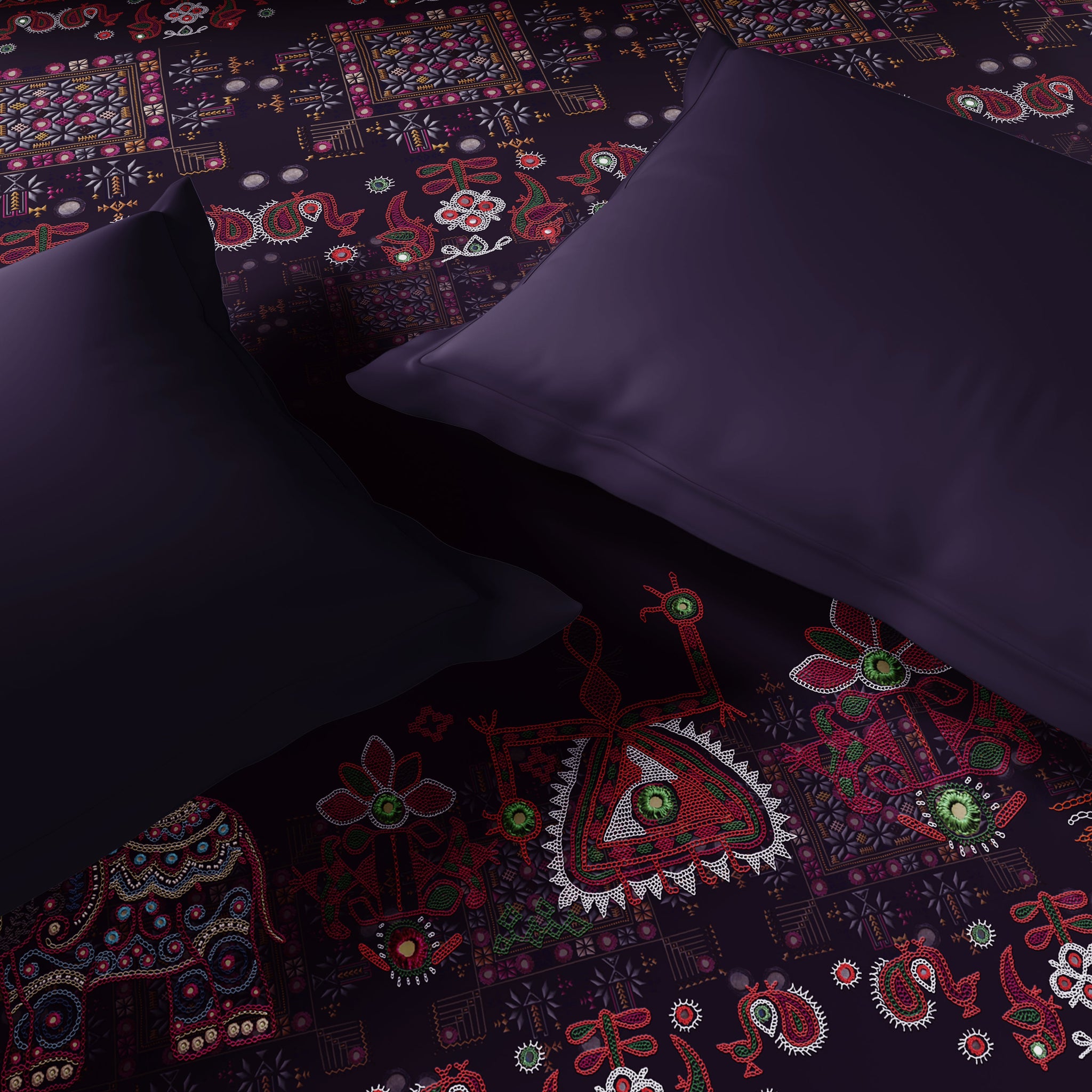 Spaces Rangana Digital 100% Cotton Double Quilt, 300 TC, Ornate, Dark Violet