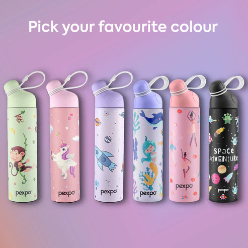 Pexpo Pico Art Stainless Steel Bottle | Tri-Ply Vacuum Insulated Hot & Cold Flask | For Kids 470 ML