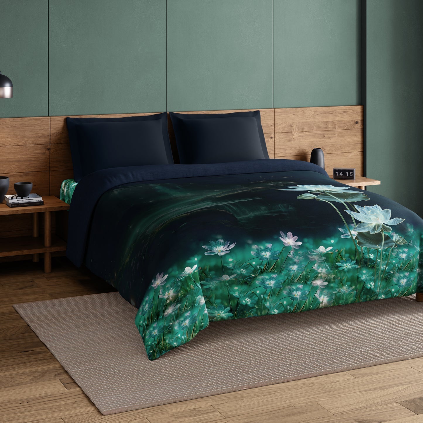 Spaces Elegance Noir 100% Cotton Double Quilt, 210TC, Floral, Dark Blue