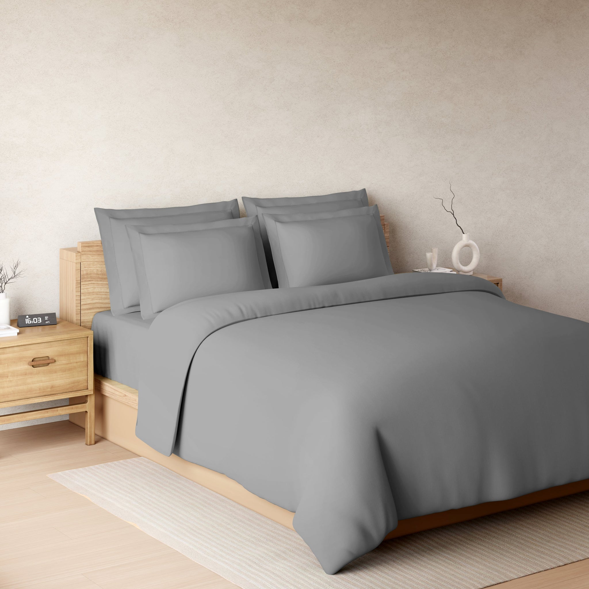 Spaces Solid Dark Grey Solid King Size Bedsheet - Eminence